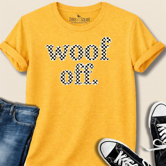Woof Off. Retro Checkered T-shirt - Zeke Squad