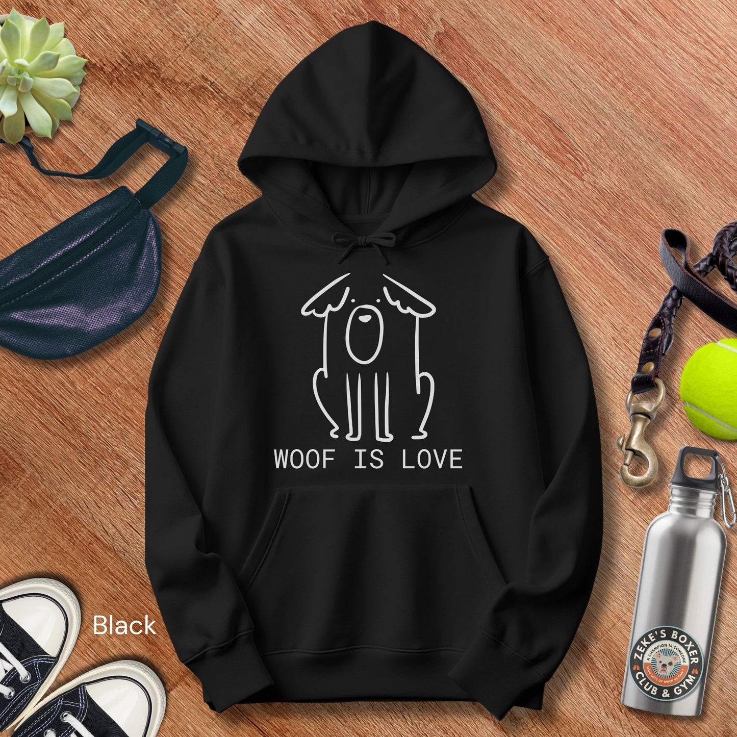 Woof Is Love Unisex Hoodie | Minimalist Dog Lover Sweatshirt – Zeke Squad