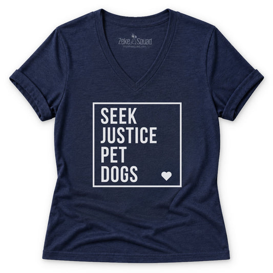 Seek Justice Women's V-neck - Zeke Squad