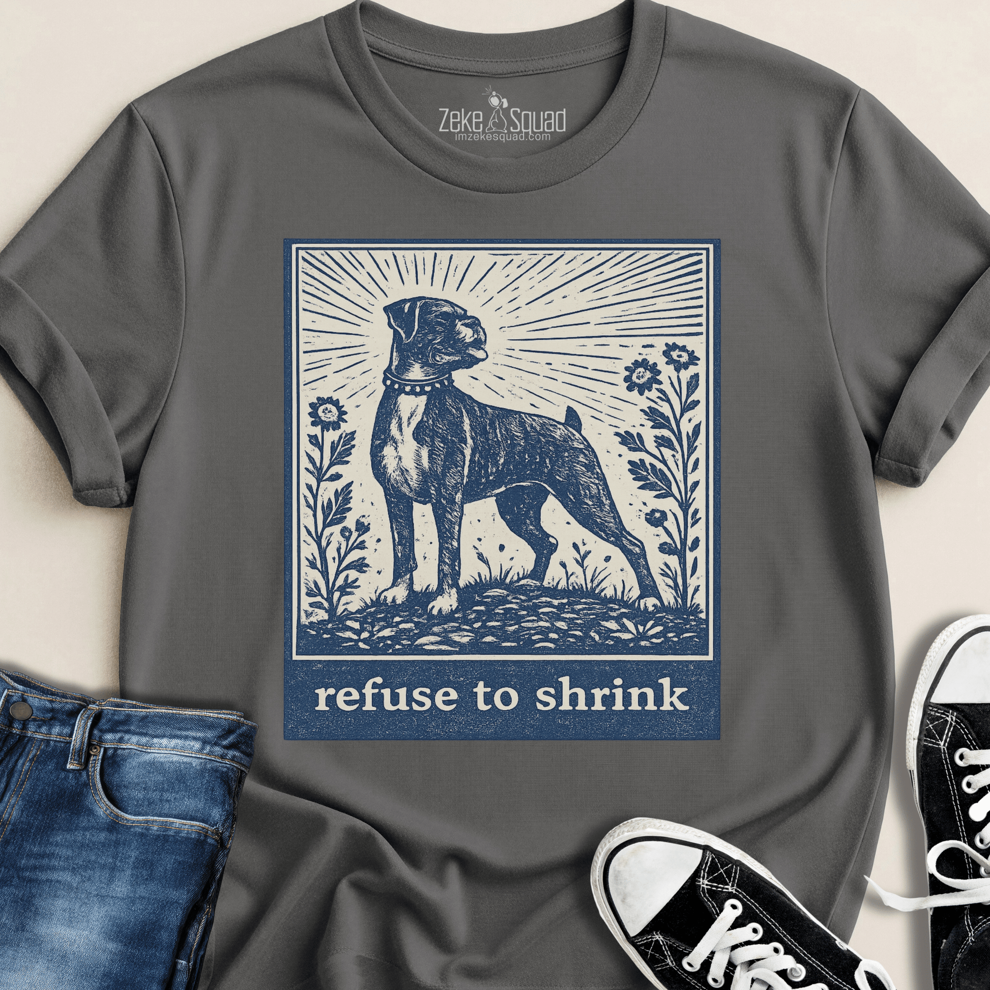 Refuse To Shrink Boxer Linocut T-shirt - Zeke Squad