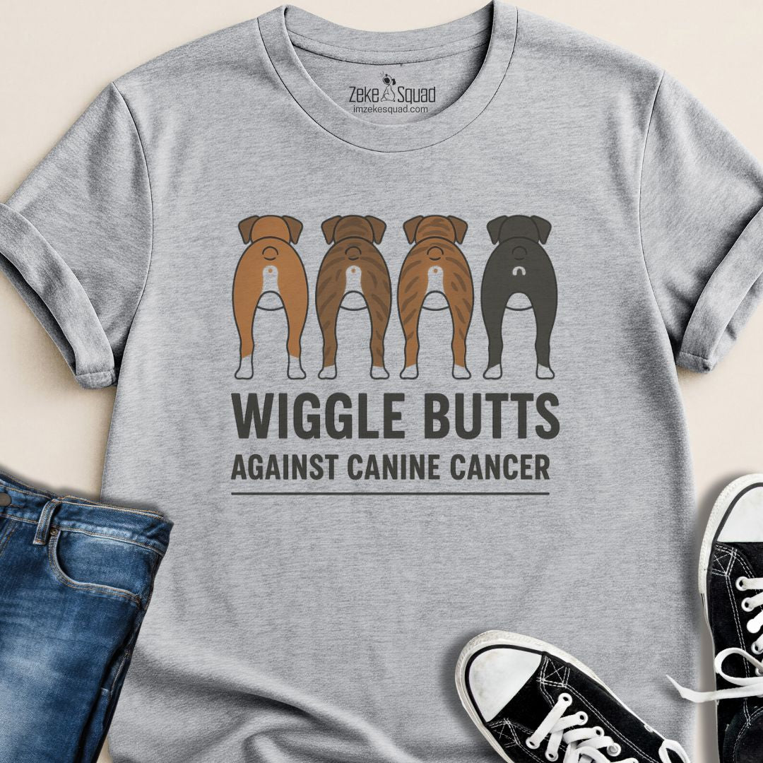 Wiggle Butts Against Canine Cancer T-shirt - Zeke Squad