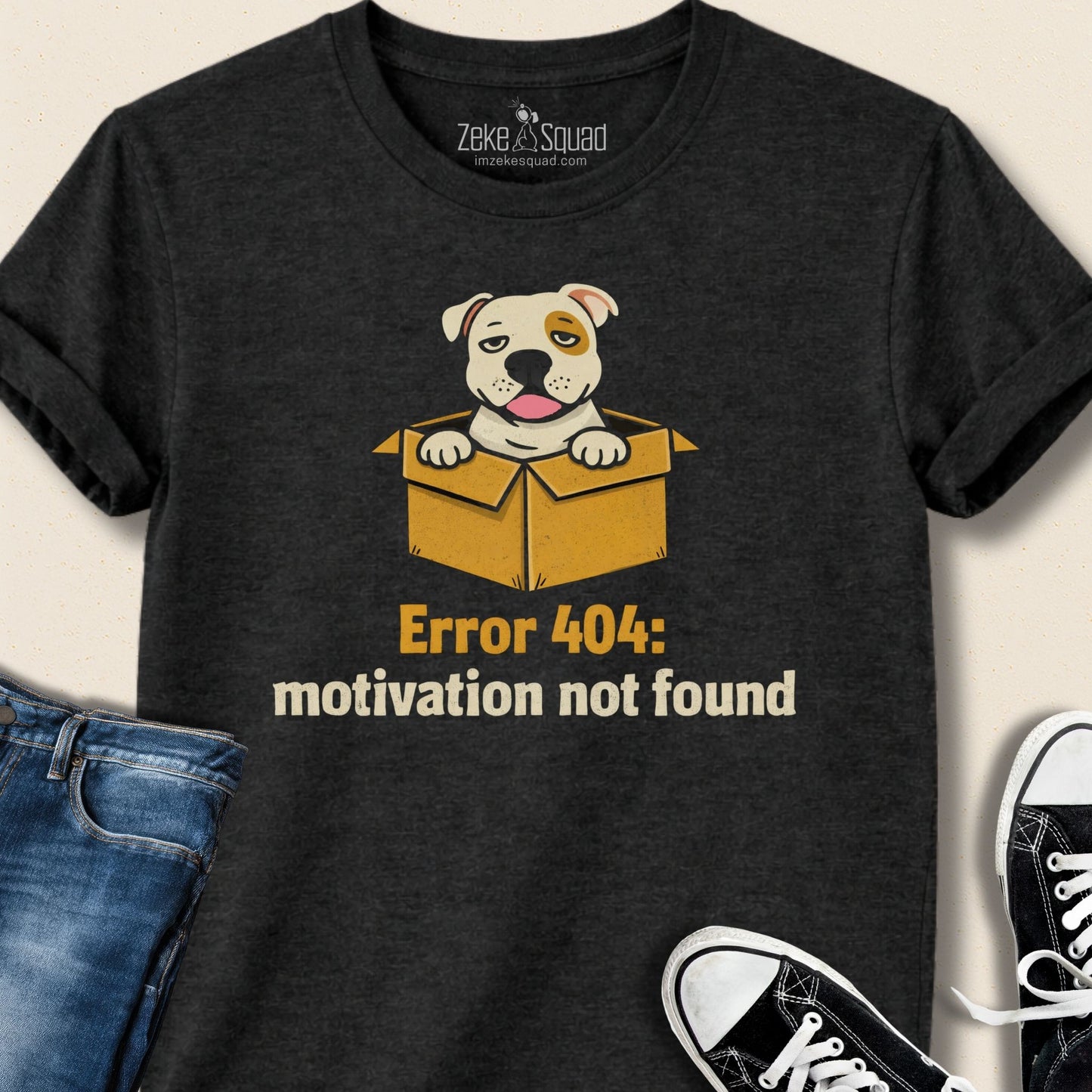 Error 404: Motivation Not Found Dog T-shirt – Burnout Energy - Zeke Squad