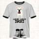 Unisex Zeke Squad T-shirt featuring Zeke with the bold message “Canine Cancer Sucks” for dog lovers and awareness.
