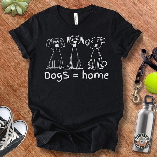 Unisex Zeke Squad t-shirt with the phrase “Dogs = Home,” a simple and heartfelt design for dog lovers.