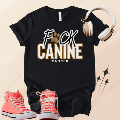 Unisex Zeke Squad T-shirt with the bold message “Fuck Canine Cancer” for awareness and advocacy.
