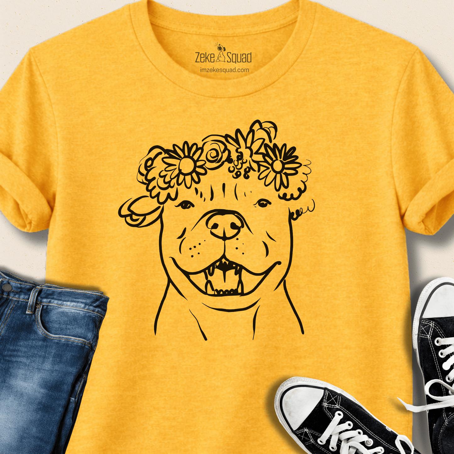 Floral Crown Pittie T-shirt - Zeke Squad