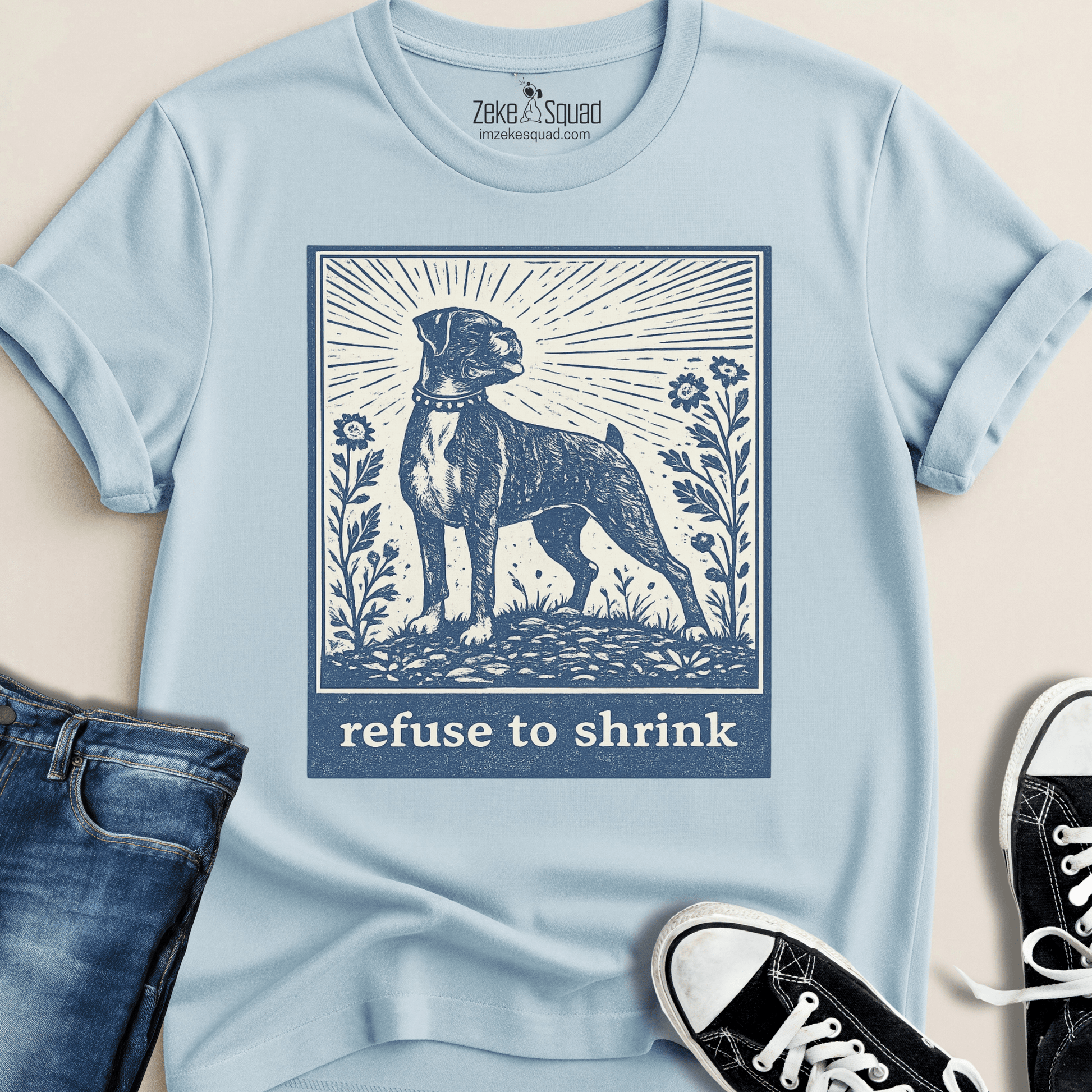 Refuse To Shrink Boxer Linocut T-shirt - Zeke Squad