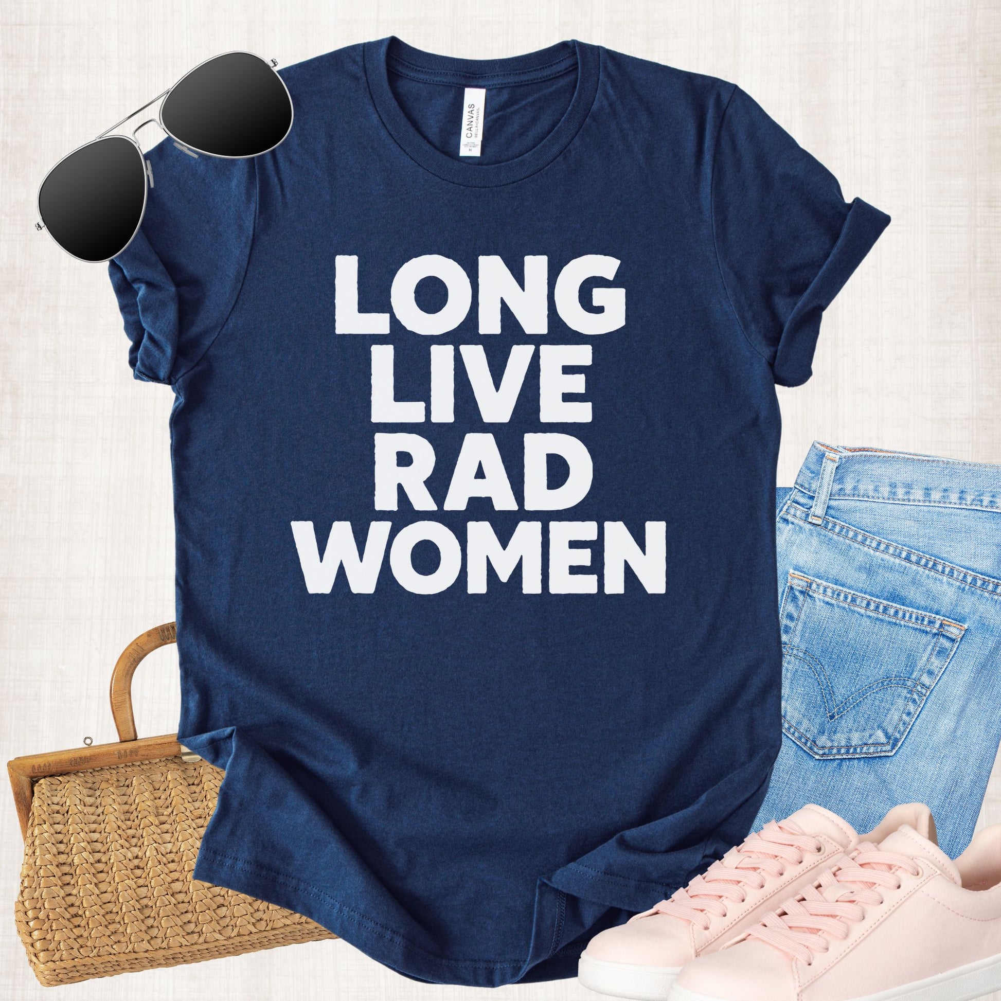 Unisex Zeke Squad T-shirt with the phrase “Long Live Rad Women” in bold retro style.