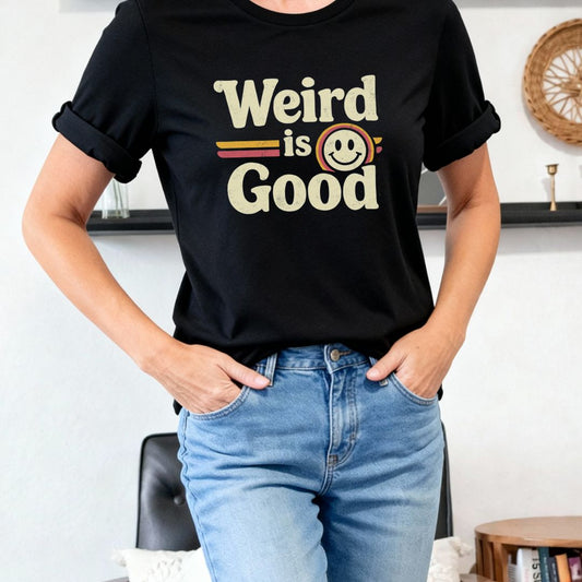 Weird Is Good Retro Smiley T-Shirt | Vintage Graphic Tee - Zeke Squad