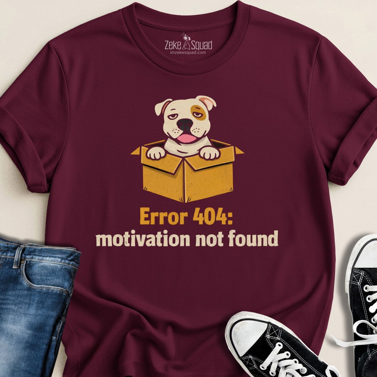 Error 404: Motivation Not Found Dog T-shirt – Burnout Energy - Zeke Squad