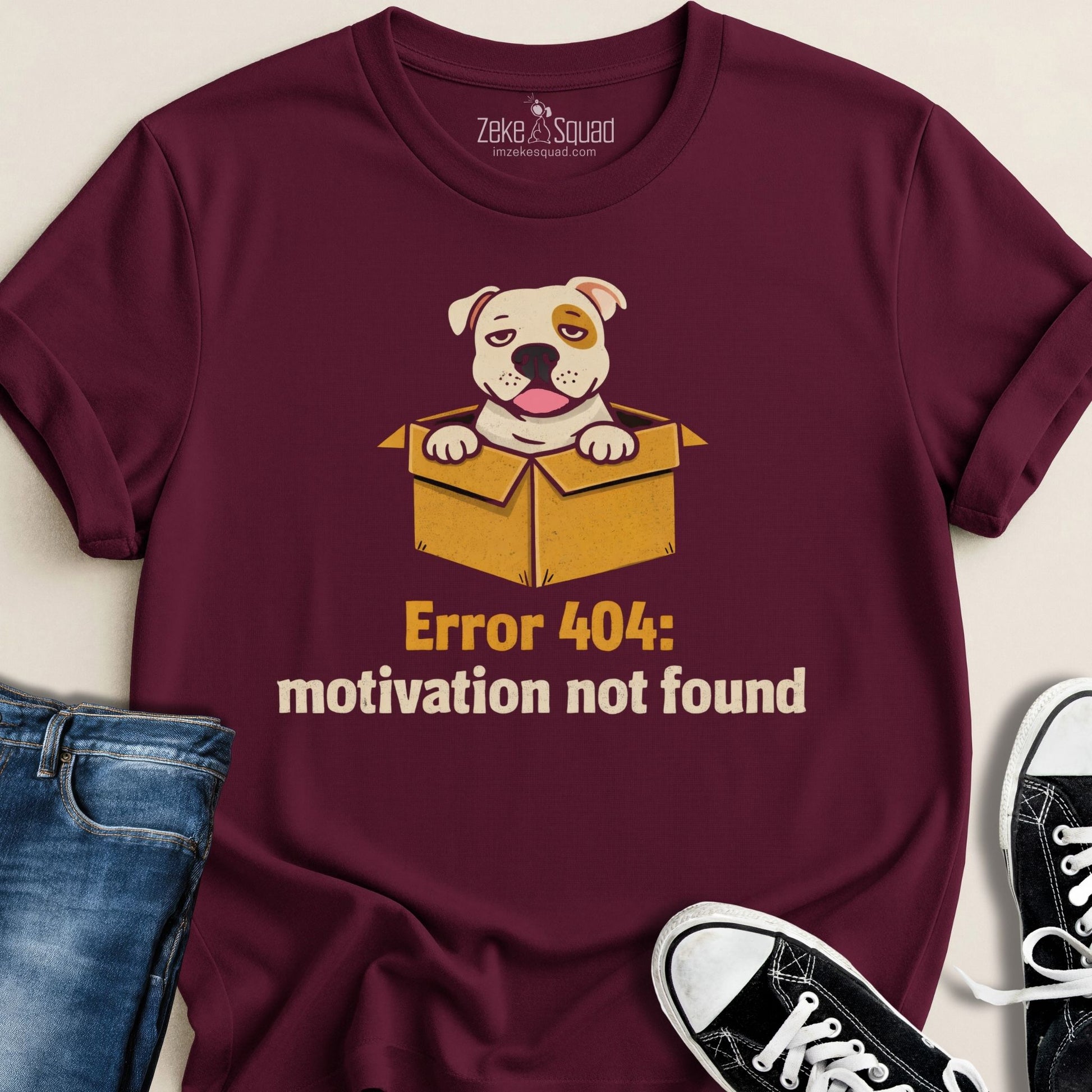 Error 404: Motivation Not Found Dog T-shirt – Burnout Energy - Zeke Squad