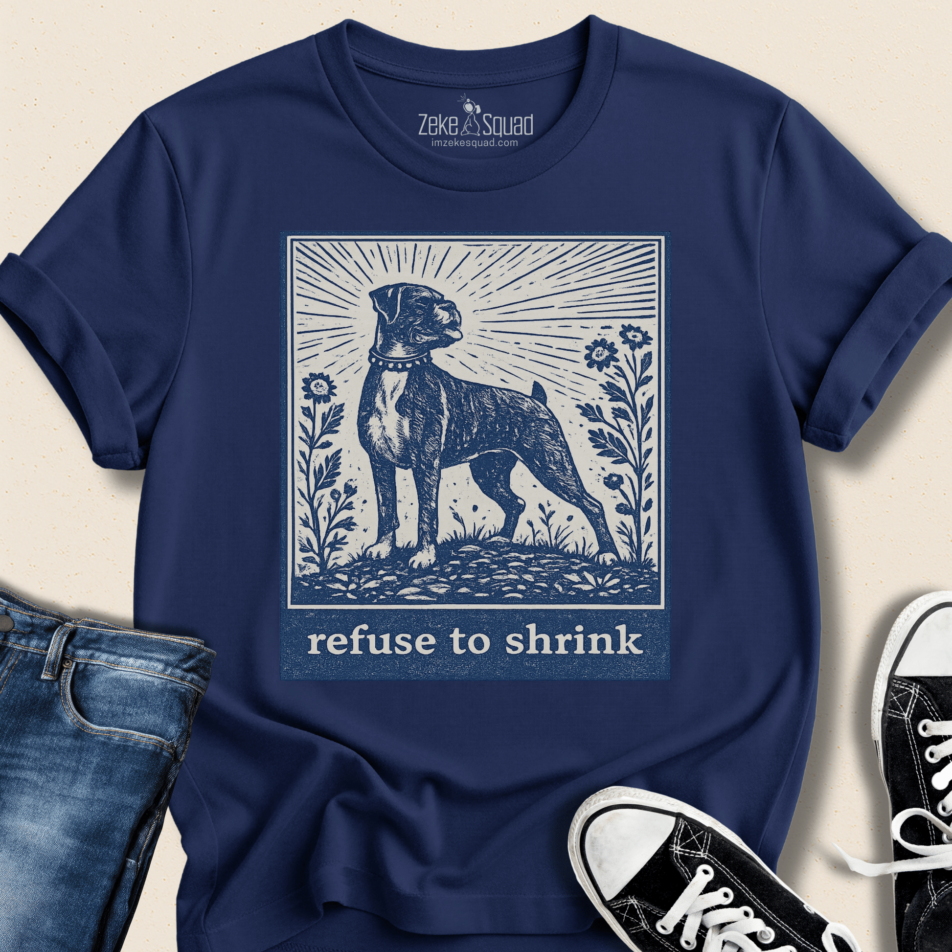 Refuse To Shrink Boxer Linocut T-shirt - Zeke Squad
