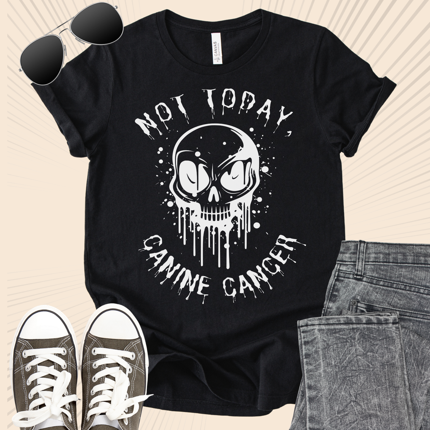Unisex Zeke Squad T-shirt with the bold statement “Not today, Canine Cancer” for awareness and advocacy.
