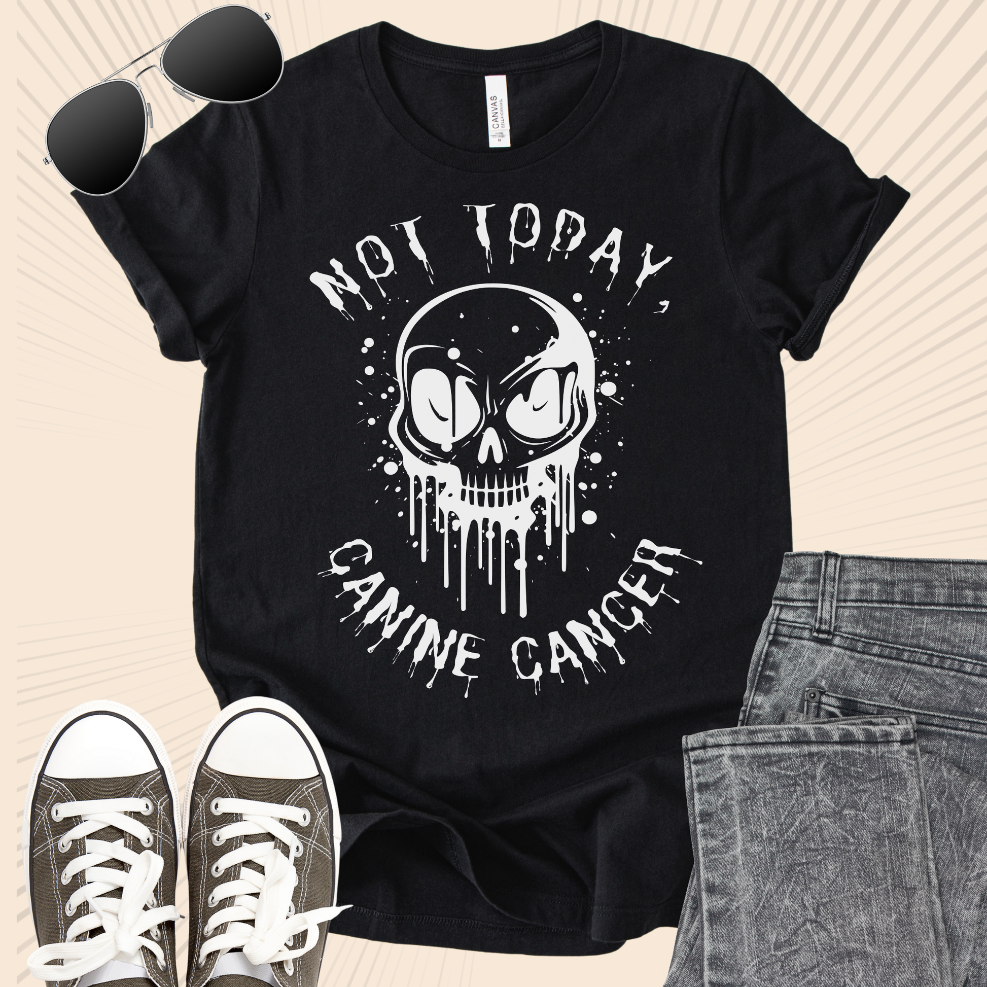Unisex Zeke Squad T-shirt with the bold statement “Not today, Canine Cancer” for awareness and advocacy.
