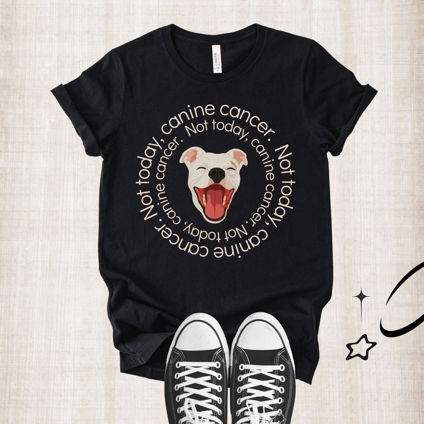 Unisex Zeke Squad T-shirt with the bold statement “Not today, Canine Cancer” for awareness and advocacy.
