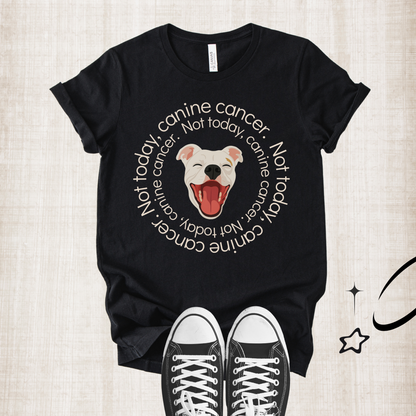 Unisex Zeke Squad T-shirt with the bold statement “Not today, Canine Cancer” for awareness and advocacy.
