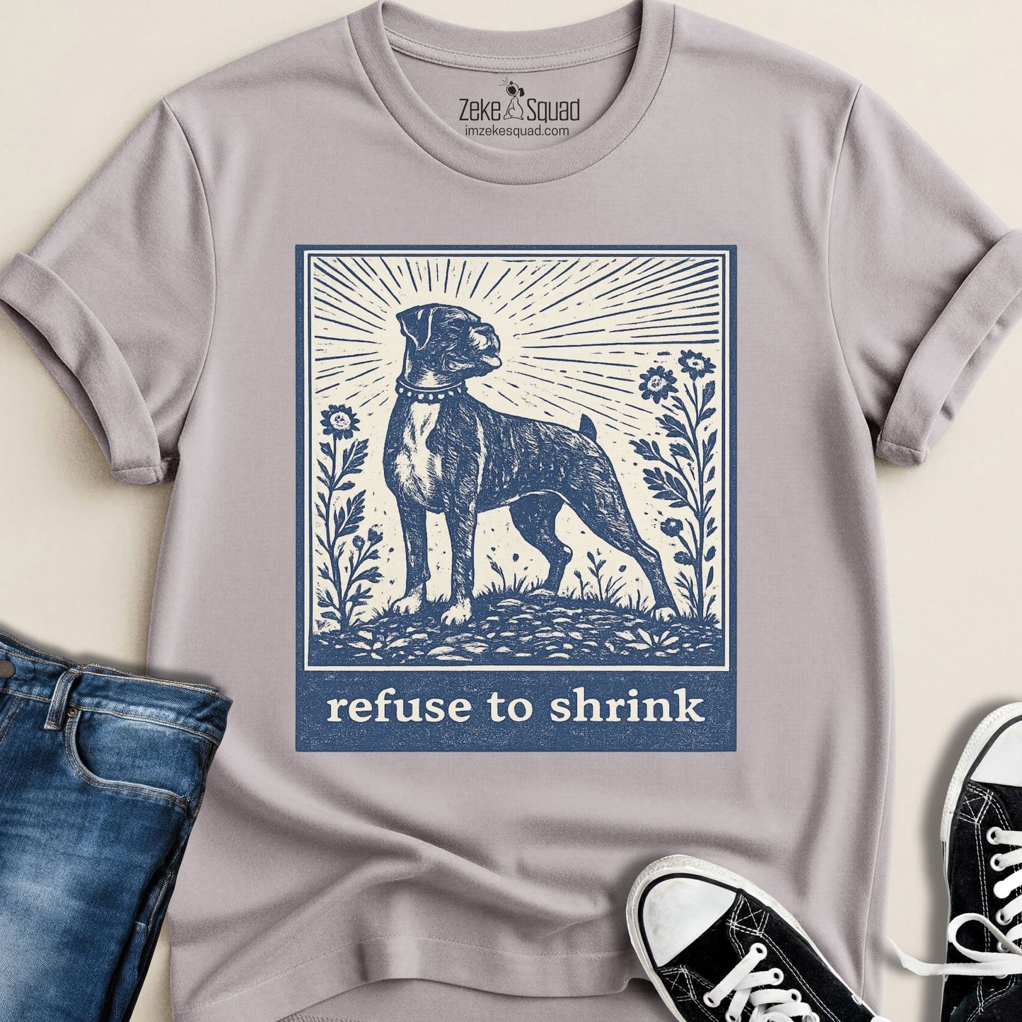 Refuse To Shrink Boxer Linocut T-shirt - Zeke Squad