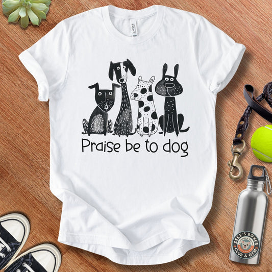 Unisex Zeke Squad t-shirt with the phrase “Praise Be to Dog,” a funny, heartfelt design celebrating unconditional canine love.