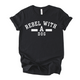 Unisex Zeke Squad T-shirt with the bold phrase “Rebel With a Dog” for unapologetic dog lovers.
