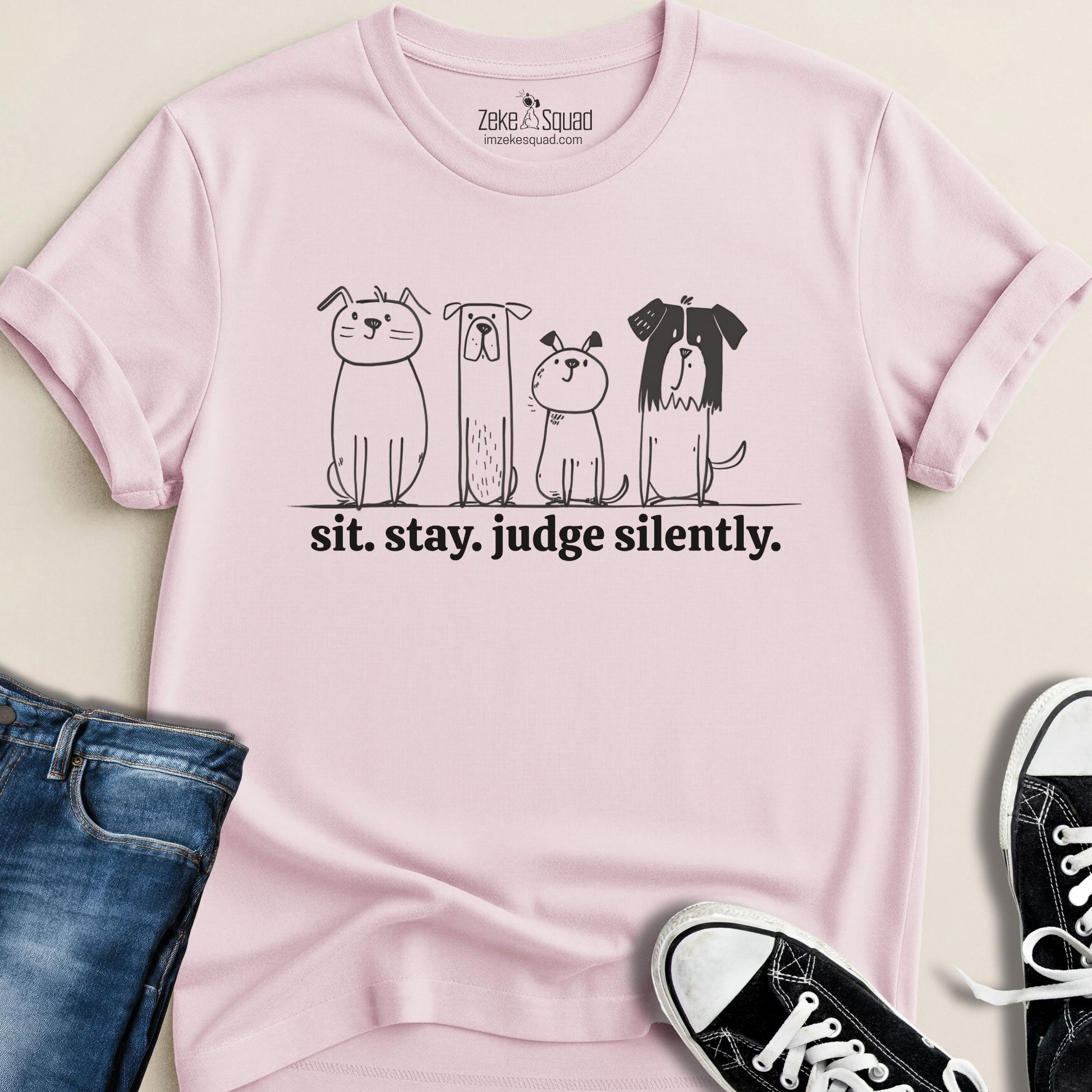 Sit. Stay. Judge Silently Graphic T-shirt - Zeke Squad