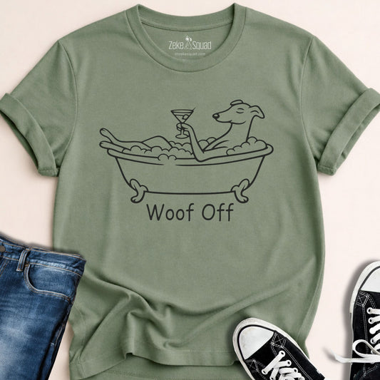 Bubbles. Martini. Woof Off. T-shirt - Zeke Squad