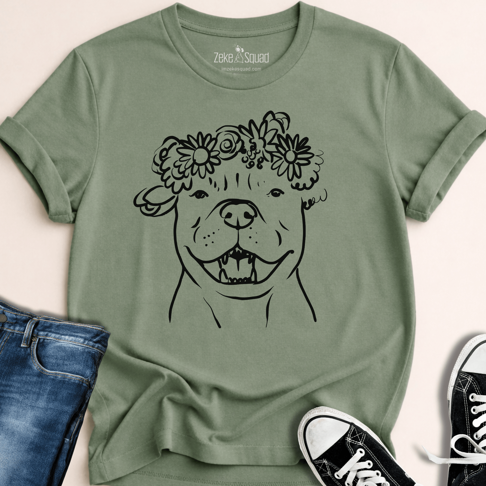 Floral Crown Pittie T-shirt - Zeke Squad