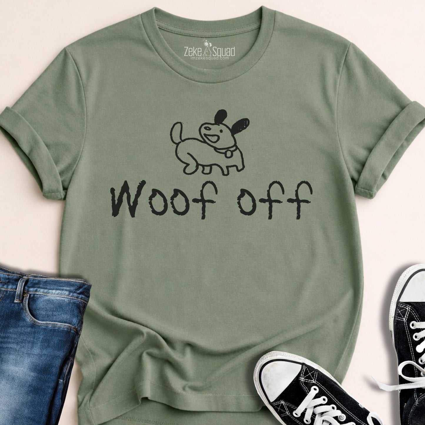 Woof Off Sketchy Dog T-shirt - Zeke Squad