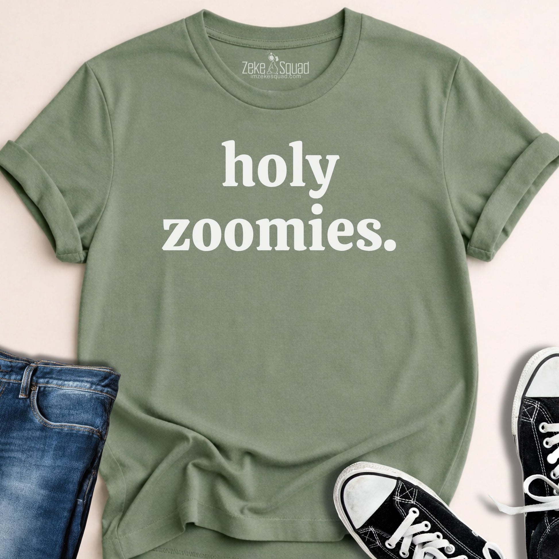 Holy Zoomies. Graphic T-shirt for Dog People - Zeke Squad