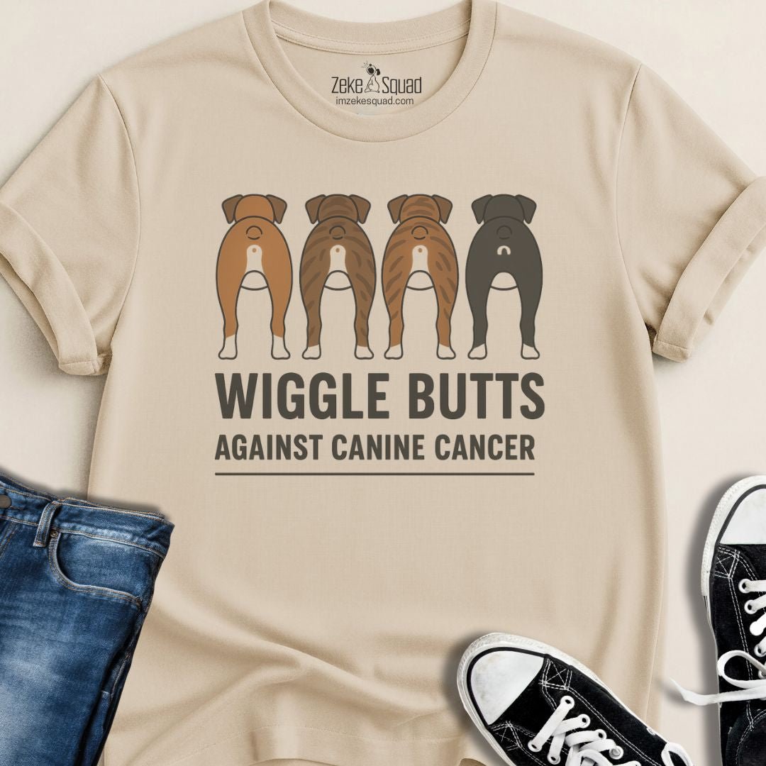 Wiggle Butts Against Canine Cancer T-shirt - Zeke Squad