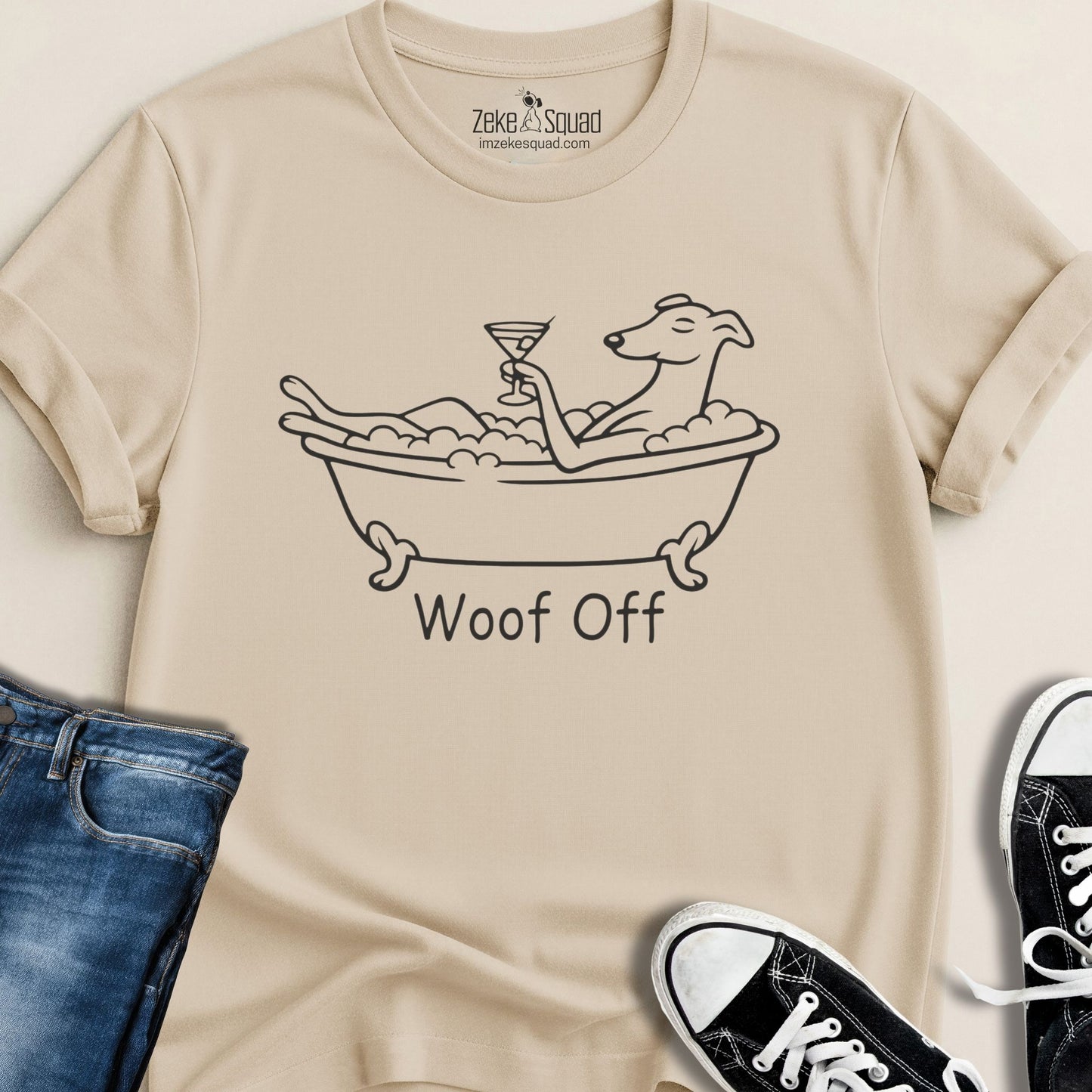 Bubbles. Martini. Woof Off. T-shirt - Zeke Squad