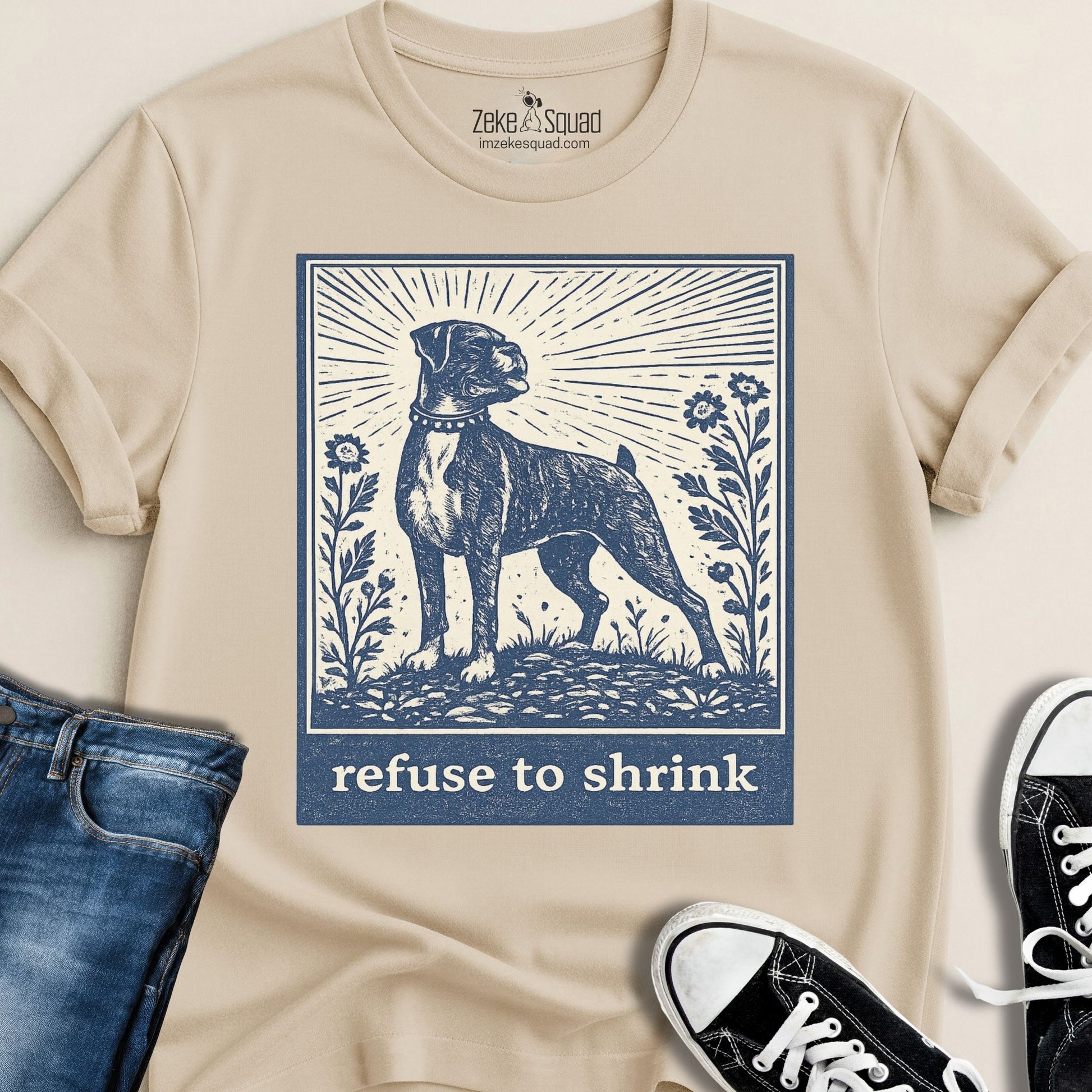 Refuse To Shrink Boxer Linocut T-shirt - Zeke Squad