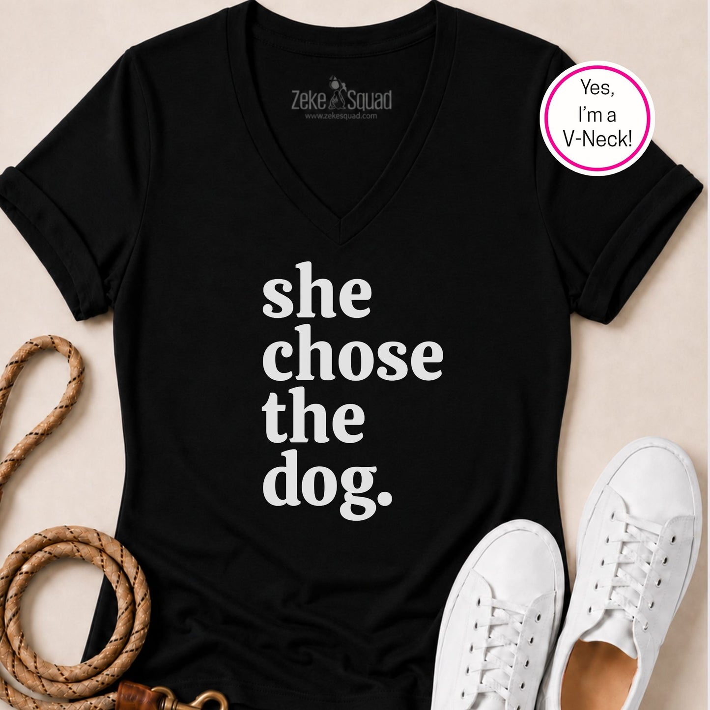 She Chose the Dog V-Neck T-Shirt