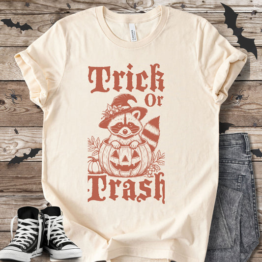 Trick or Trash T-Shirt | Funny Raccoon Pumpkin Halloween Tee – Zeke Squad