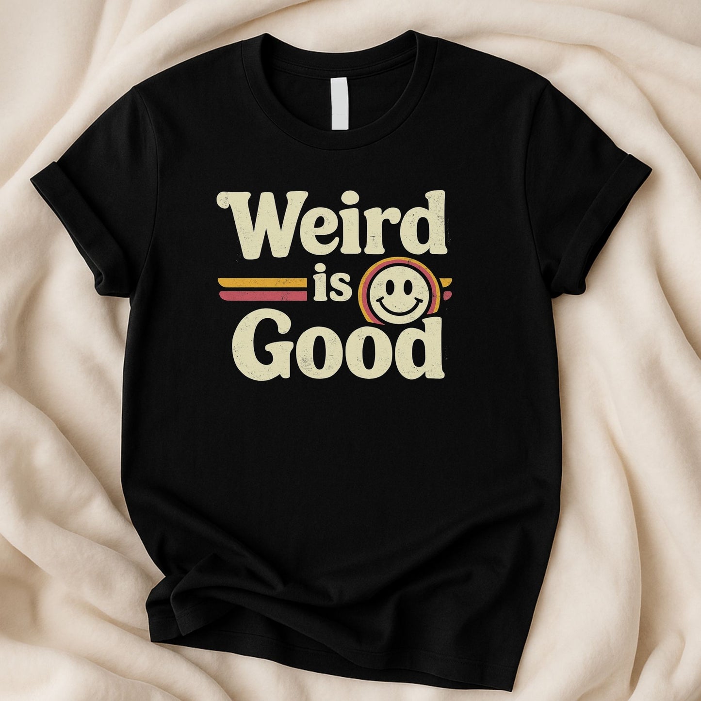 Weird Is Good Retro Distressed Smiley T-Shirt - Zeke Squad