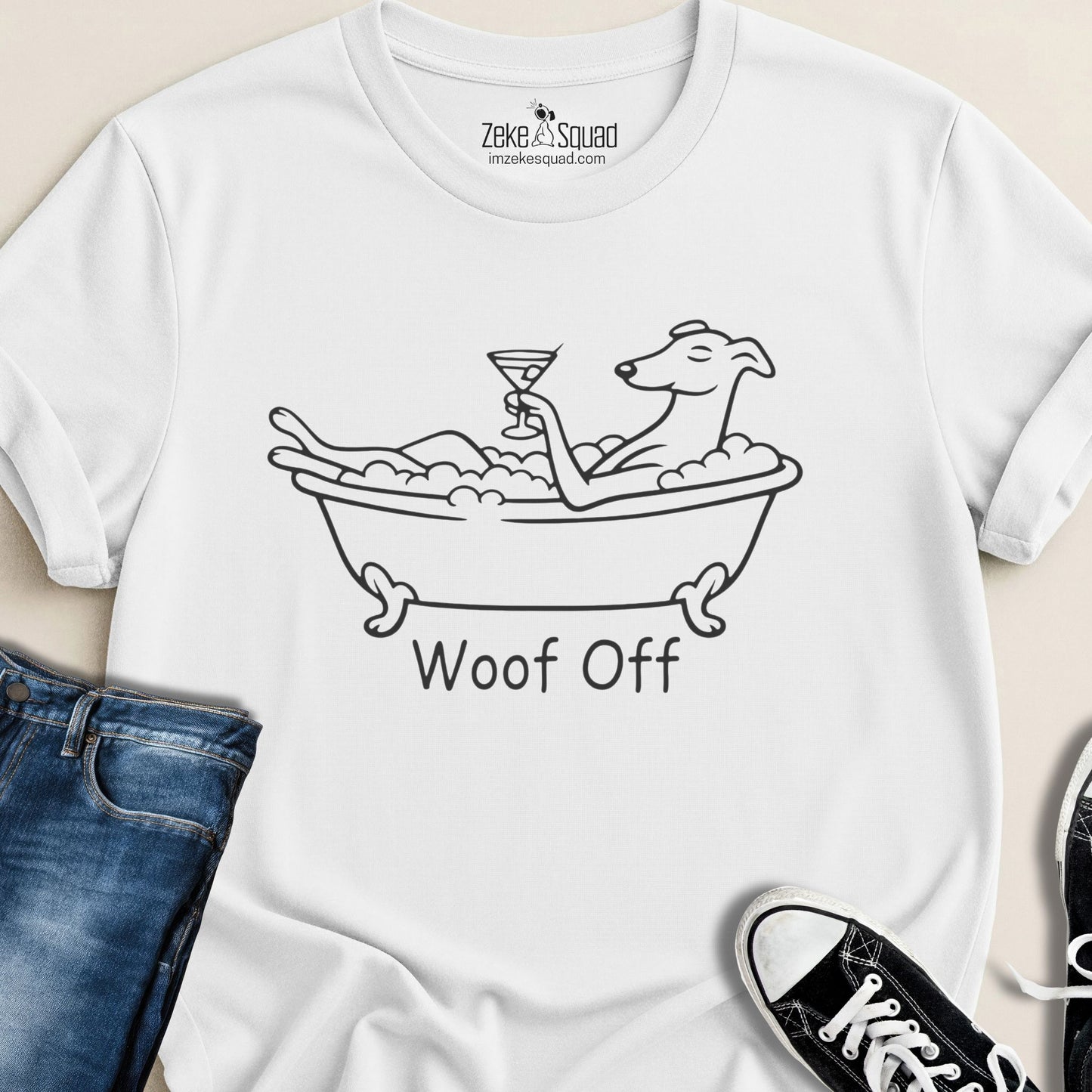 Bubbles. Martini. Woof Off. T-shirt - Zeke Squad