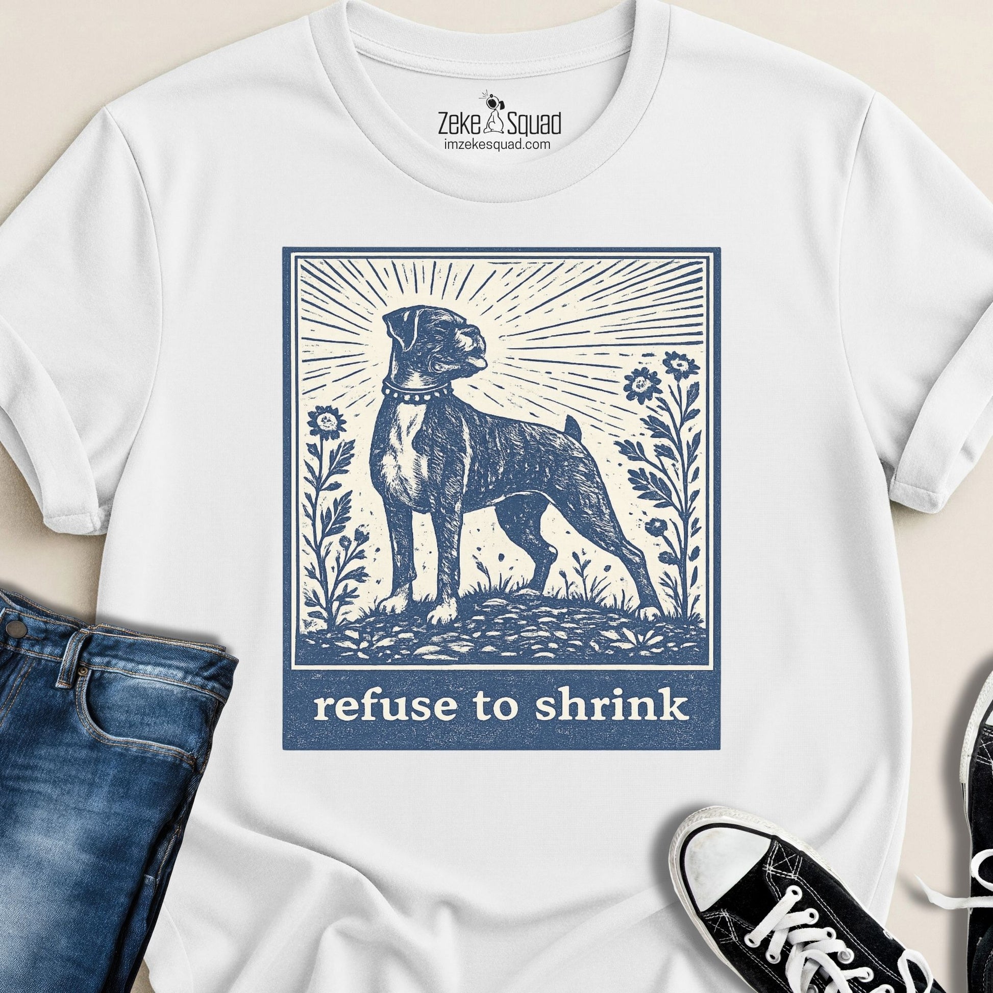 Refuse To Shrink Boxer Linocut T-shirt - Zeke Squad