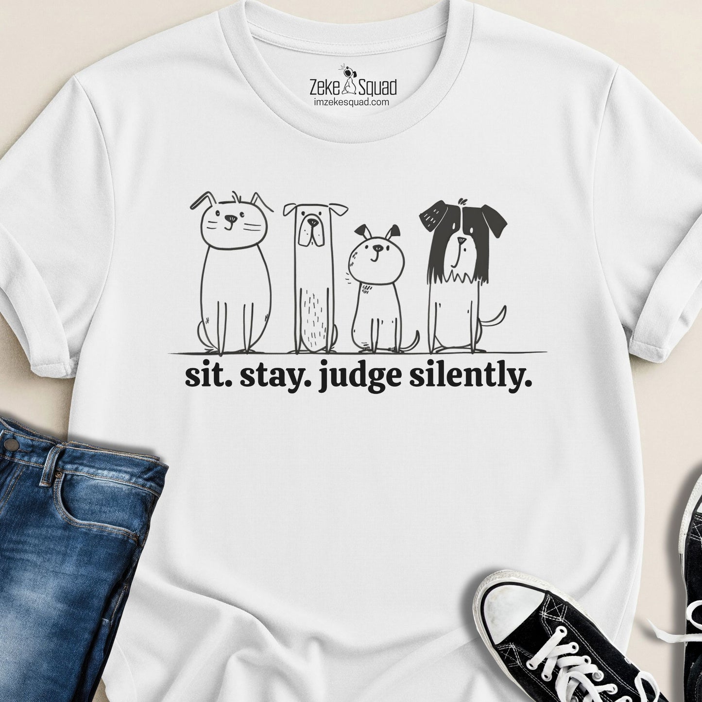 Sit. Stay. Judge Silently Graphic T-shirt - Zeke Squad