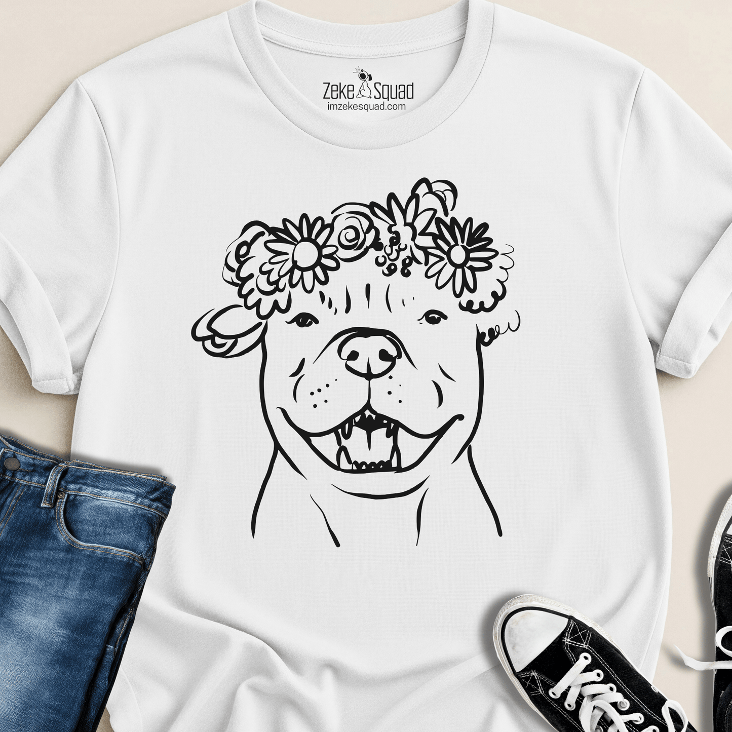 Floral Crown Pittie T-shirt - Zeke Squad
