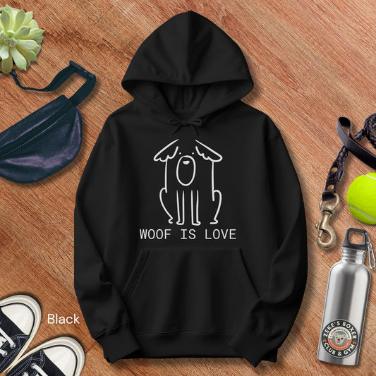 Woof Is Love Unisex Hoodie | Minimalist Dog Lover Sweatshirt – Zeke Squad